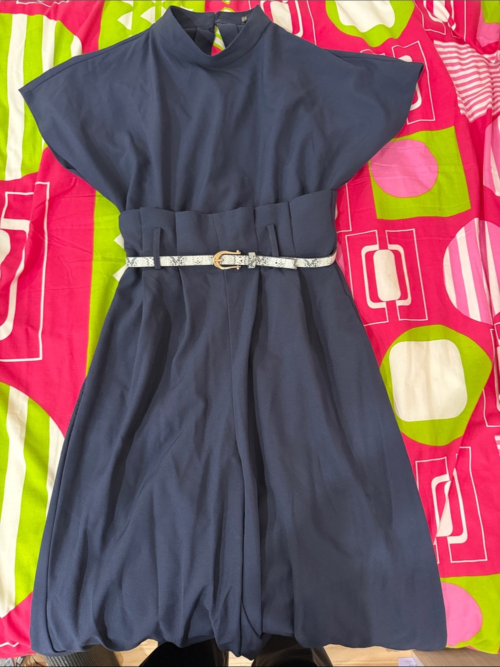 Navy jumpsuit with Snake Print Belt